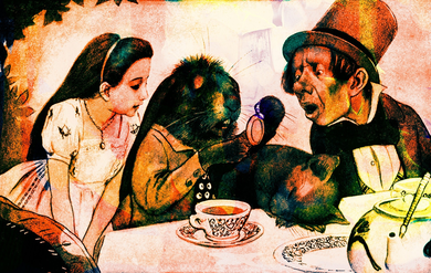 a cute, old illustration of Alice as Tea